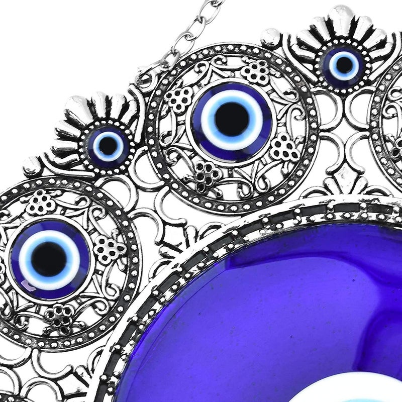 Erbulus Blue Turkish Glass Evil Eye Wall Hanging Ornament - Large Metal Home Decor - Nazar Bead Amulet - Housewarming Gift - Image 4